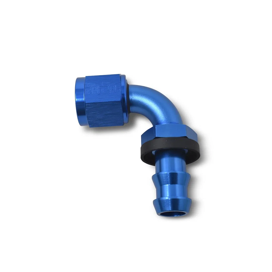 624170 – RUSSELL/EDEL Hose End Fitting, -8 AN Hose -8 AN Outlet 90 Degree Anodized Blue Aluminum Single